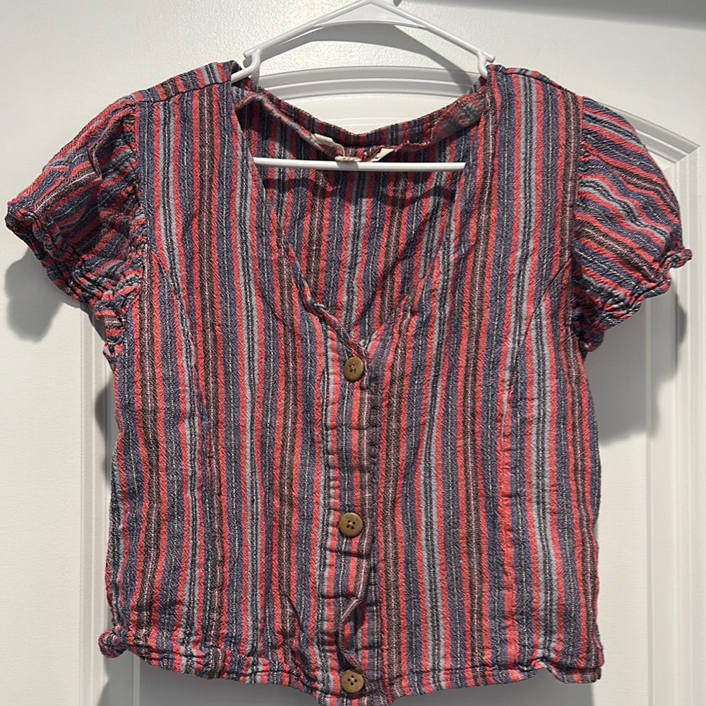 Striped Button-Up Crop Top